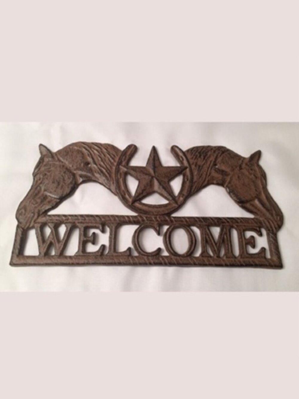 Cast Iron Two Horse Heads & Star Welcome Sign 13 1/4" wide by 6 5/8" tall 1001